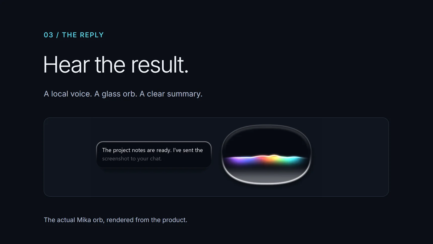 The glass orb, rendered from the product