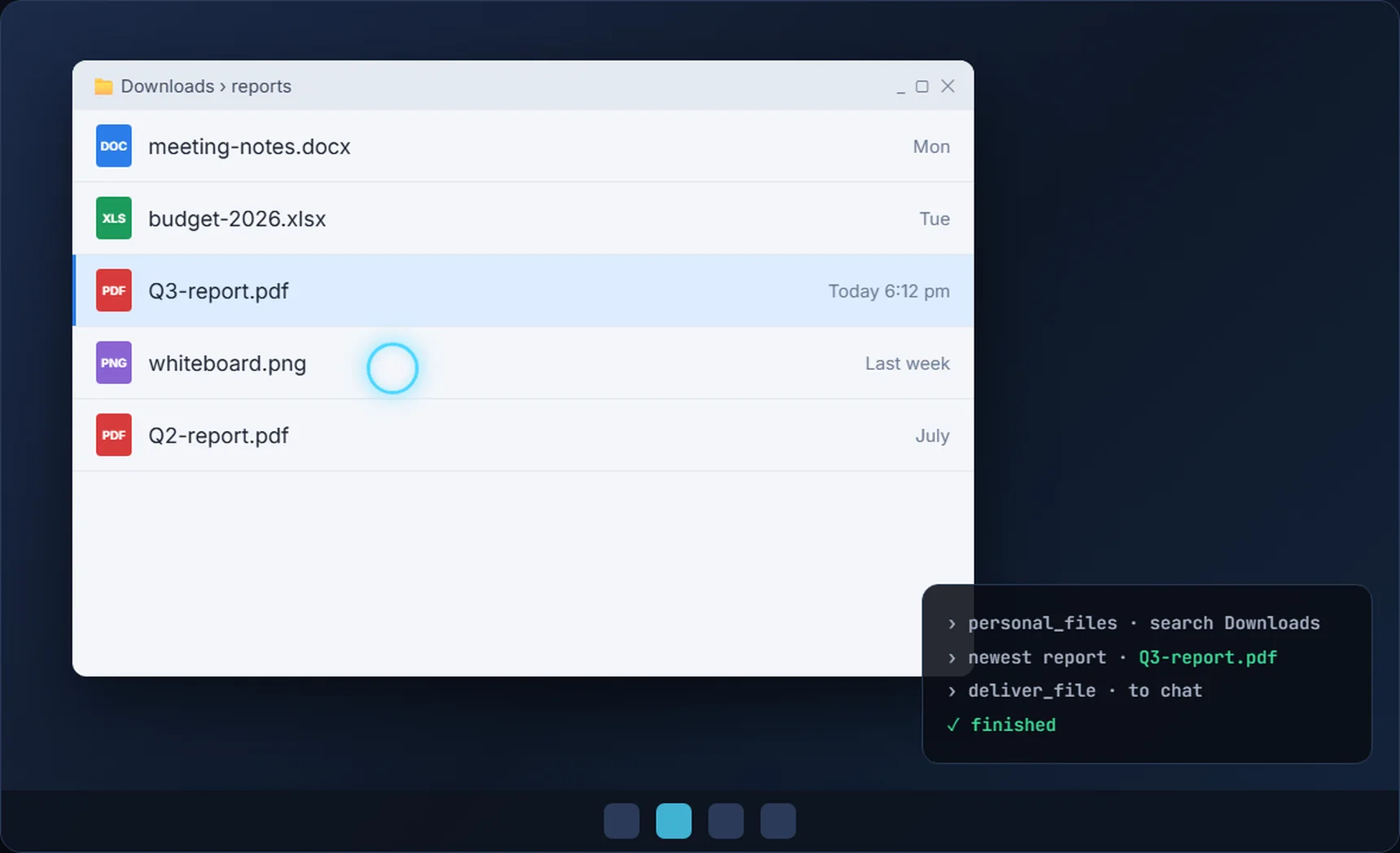 Work happens on screen, with a visible cursor and a live log