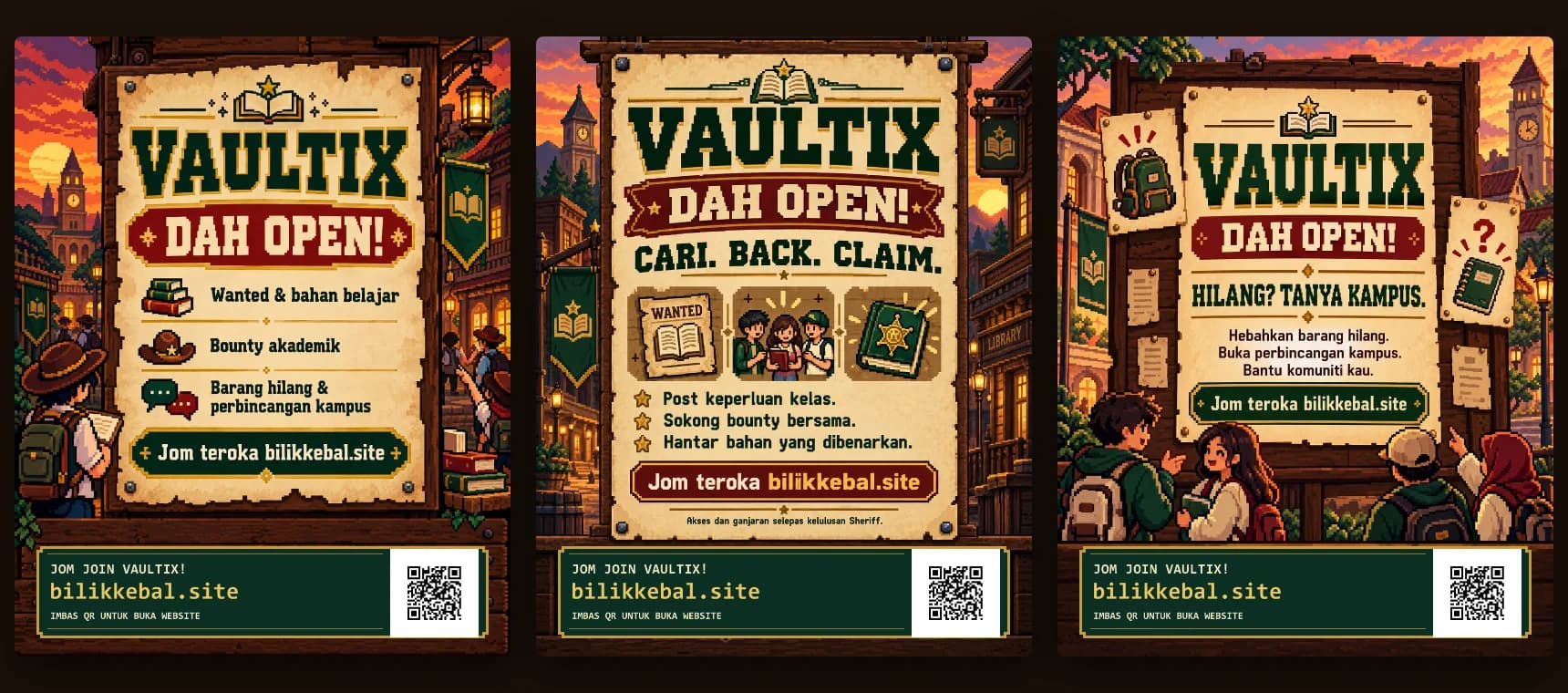 Three of the five launch posters